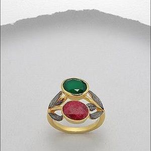 18K 0.5 Micron Y/B Rhodium Over Brass W GemStones